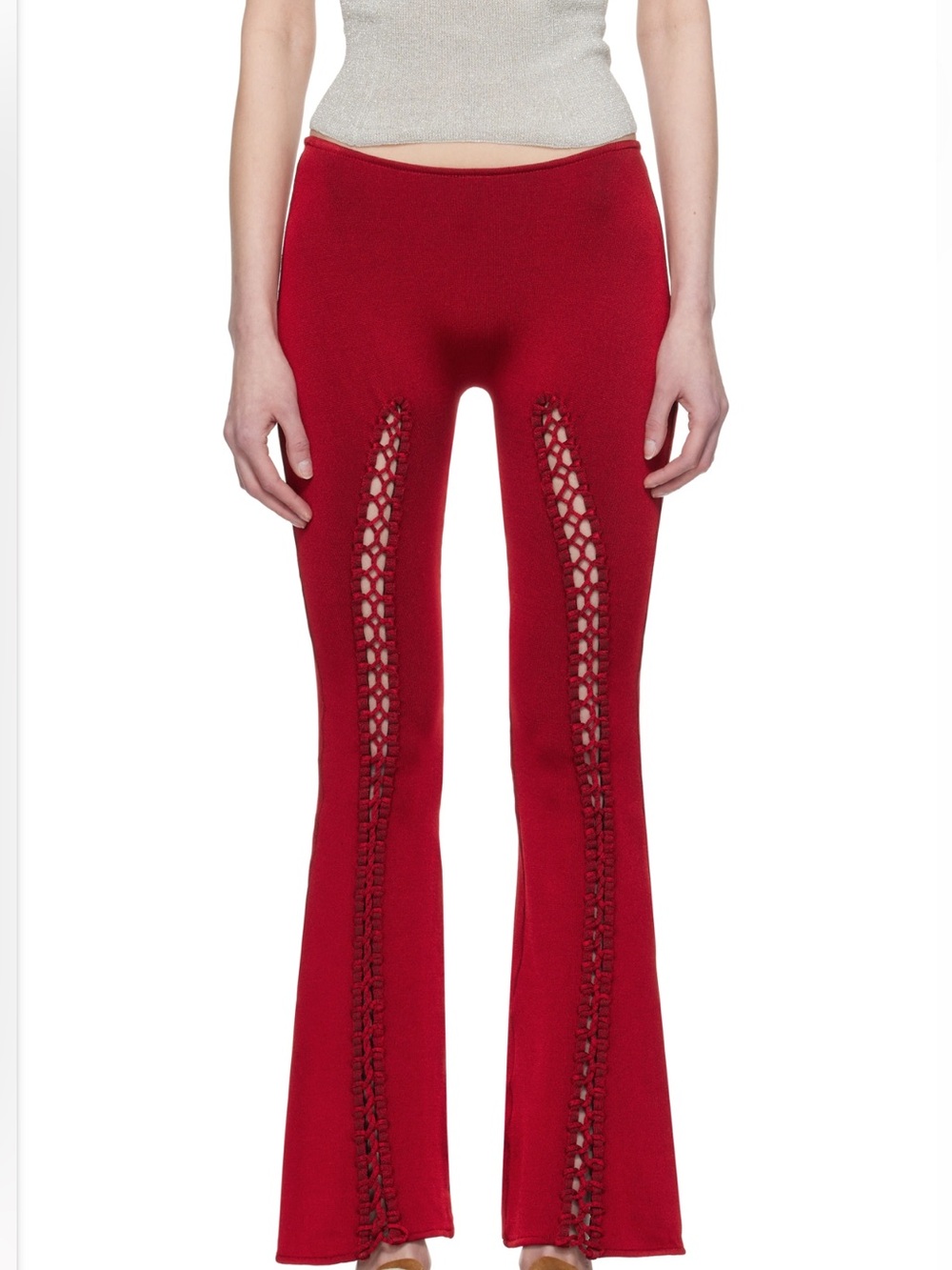 Isa Boulder Crimson Flare Pants with Lace-Style Inserts